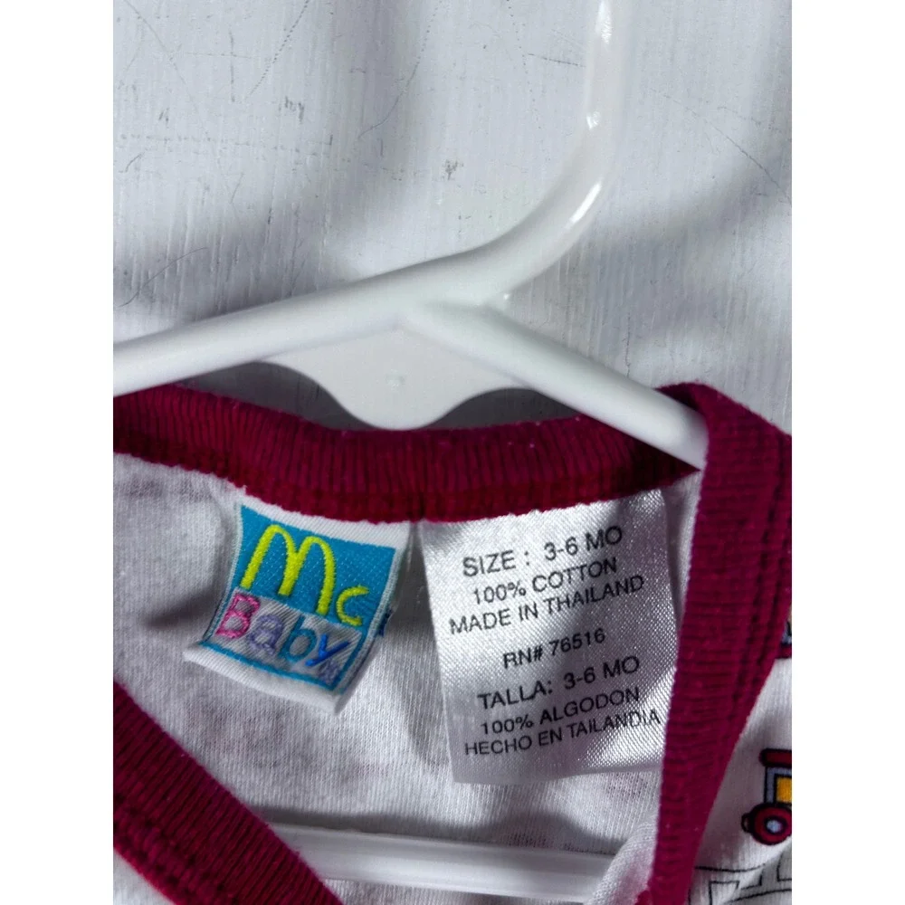 Mc Baby Bodysuit‎ 3-6 MO White Maroon Train Print Snap Front Baby Boy